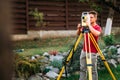 Landscaping - surveyor engineer working on ground elevation Royalty Free Stock Photo