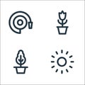 Landscaping equipment line icons. linear set. quality vector line set such as sun, plant pot, flower