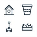 Landscaping equipment line icons. linear set. quality vector line set such as fruit, rake, pot