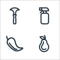 Landscaping equipment line icons. linear set. quality vector line set such as pear, chilli, spray bottle