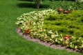 Landscaping flower beds with flowers.