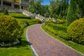 Landscaping in the garden. The path in the garden.Beautiful back