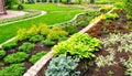 Landscaping panorama of home garden Royalty Free Stock Photo