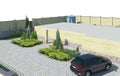 Landscaping plant groupings high angle view, 3D render