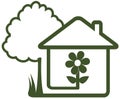 Landscaping symbol - tree, house, flower and home Royalty Free Stock Photo