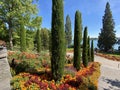 Landschape of the Italian Floral Water Cascade or Italienische Blumen-Wassertreppe - Flower Island Mainau on the Lake Constance