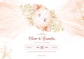 Landscape floral wedding invitation card with pastel floral decoration. Foliage design concept