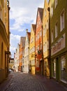 Landshut, Germany cobbled street with old buildings