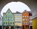 LANDSHUT, GERMANY - February 11, 2018: View of the famous Colorful ancient Buildings in the historic Center of Landshut in Bavari Royalty Free Stock Photo