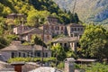 Traditional house and village in the mountain in Greece in the Zagoria region. National park of Pindus mountain