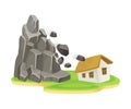 Landslide Approaching Residential House Standing Nearby Vector Illustration