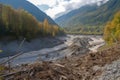 landslide blocks the flow of a river, creating new ecosystem and opportunities for wildlife