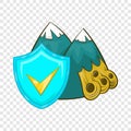 Landslide and blue shield with tick icon