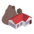 Landslide icon isometric vector. Stone falling from mountain on dwelling house