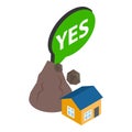 Landslide icon isometric vector. Stone falling from mountain on dwelling house