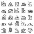 Landslide icons set, outline style