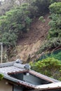 Landslide in Japan, Cliff has collapsed on road.