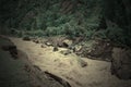 Landslide into river Bhagirathi in Himalayan Mountains, Uttarakhand, India