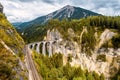 Landwasser Viaduct in Filisur, Switzerland. Aerial view of railway in mountain Royalty Free Stock Photo