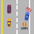 Lane Departure Warning System of a modern car. LDWS. Top view