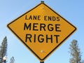 Lane ends, merge right, traffic sign with arrow