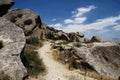 Lane in a Gobustan Natural park with beautiful stones and ancient neolithic rock paintings, Azerbaijan,near Baku