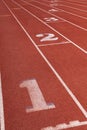 Lanes on a athletic running track with the number