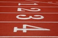 Lanes one through four on a running track Royalty Free Stock Photo