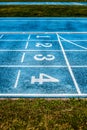 Lanes  on the track field, 1, 2, 3, 4, one, two three four number Royalty Free Stock Photo
