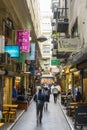 Laneway with cafes and people in Melbourne