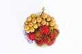 Lang sat or Long kong&Rambutan isolated on white background. Royalty Free Stock Photo