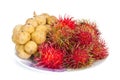 Lang sat or Long kong&Rambutan isolated on white background. Royalty Free Stock Photo