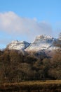 Langdale Pikes with snow from near Elterwater.