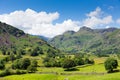 Langdale Valley Lake District Cumbria England UK in summer with blue sky and clouds scenic Royalty Free Stock Photo
