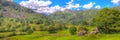 Langdale Valley Lake District Cumbria with mountains colourful hdr panoramic view Royalty Free Stock Photo