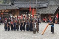 People of the Miao ethnic minority performing a traditional dance in Langde Miao Nationality village, Guizhou province, China