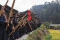 People of the Miao ethnic minority performing a traditional dance in Langde Miao Nationality village, Guizhou province, China