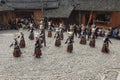 People of the Miao ethnic minority performing a traditional dance in Langde Miao Nationality village, Guizhou province, China