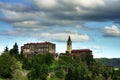 View of the castle and church of Sale San Giovanni Royalty Free Stock Photo