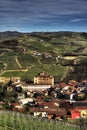 Langhe - View of the town of Barolo and its vineyards. Royalty Free Stock Photo