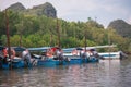 Langkawi, Malaysia, 2019. Excursion boats on the river Royalty Free Stock Photo