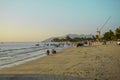 Langkawi, Malaysia - January 29, 2024 : Langkawi island in Malaysia, Chenang beach in the evening, people walk along the beach Royalty Free Stock Photo