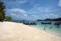 Langkawi, Malaysia - Tourist spend time at a beach in Pulau Beras Basah in Langkawi in sunny day.