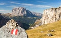 Langkofel, tourist sign, Italian dolomities mountains