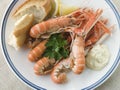 Langouste with Garlic Mayonnaise Lemon Royalty Free Stock Photo