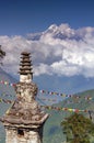 Langtang Lirung peak with chorten , Tamang Heritage trail , Langtang valley , Nepal