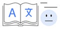 Language Learning and Translation Concept with Open Book and Neutral Face Icon Royalty Free Stock Photo