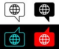 Language icon globe line symbol. Earth globe in quote frame icon.