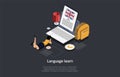 Language Learn App, Student Learn Foreign Language In Online School, Exam Preparation. Boy Use Online Remote Service For