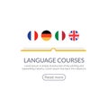 Language learn vector banner design. Language course english different speak logo concept Royalty Free Stock Photo